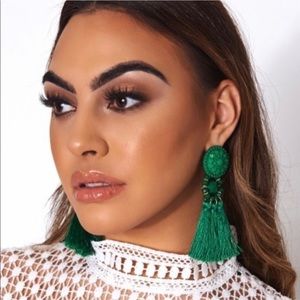 NEW! Green Tassel Statement Earrings Fringe Beaded